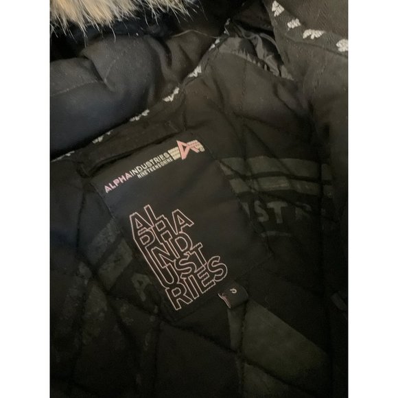 ALPHA INDUSTRIES Faux Fur Trim Hoodie Bomber Jacket sz. Small - Picture 6 of 10